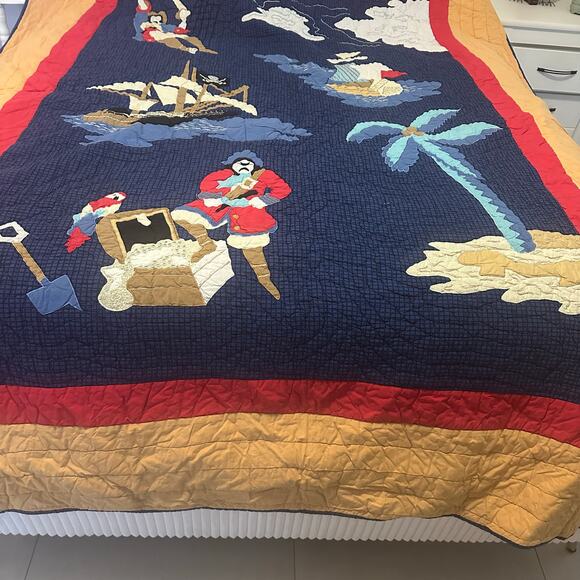 Freckles Twin Quilt Pirate Comforter Blanket Kids Room Nautical Pirateship Theme - Picture 4 of 9